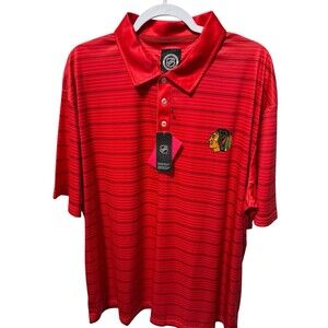 Chicago Blackhawks NHL Mens Red Striped Golf Polo Shirt 2XL FOCO NWT